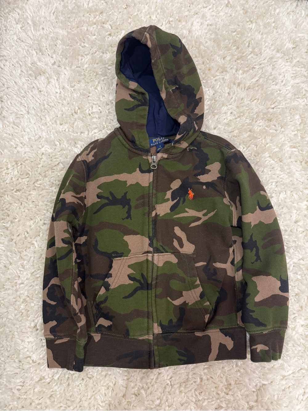 Polo by Ralph Lauren Camo Zip Hoodie with Orange Pony Kids Size 5